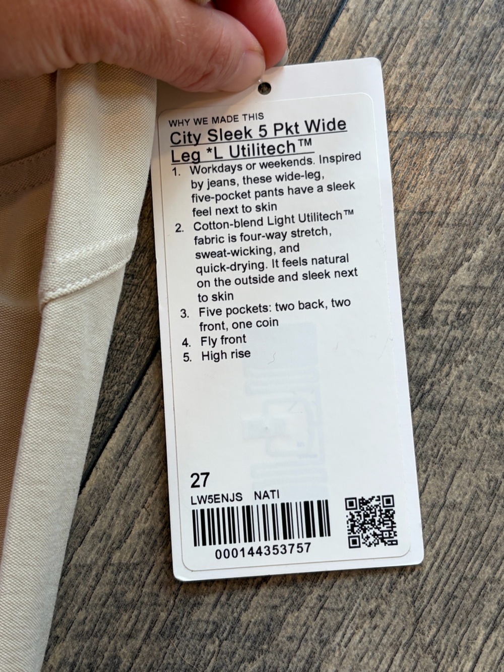 NWT Lululemon City Sleek 5 Pocket Wide-Leg High-Rise Pant Natural Ivory size 27 - Picture 7 of 10